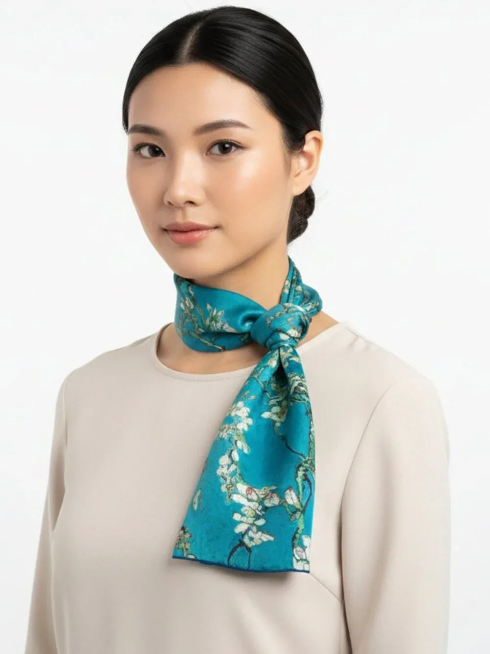 Grace Scarves 100% Silk Scarf, Oblong, Almond Blossom, Luxe Heavier Weight Silk